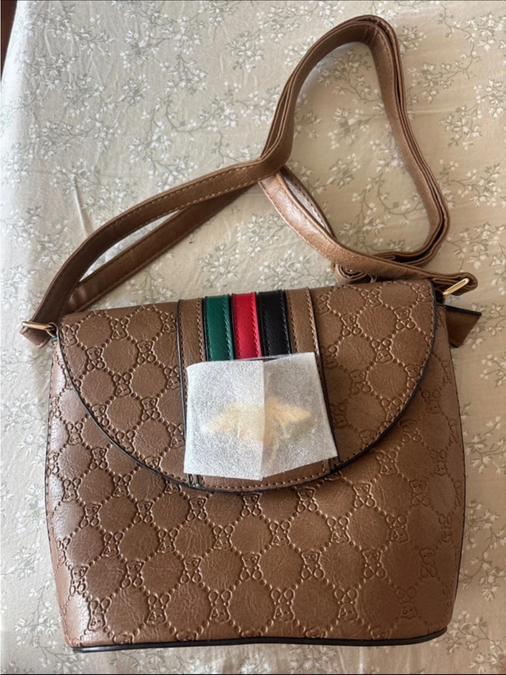 NWT Brown Crossbody Bag with Green and Red Accent
